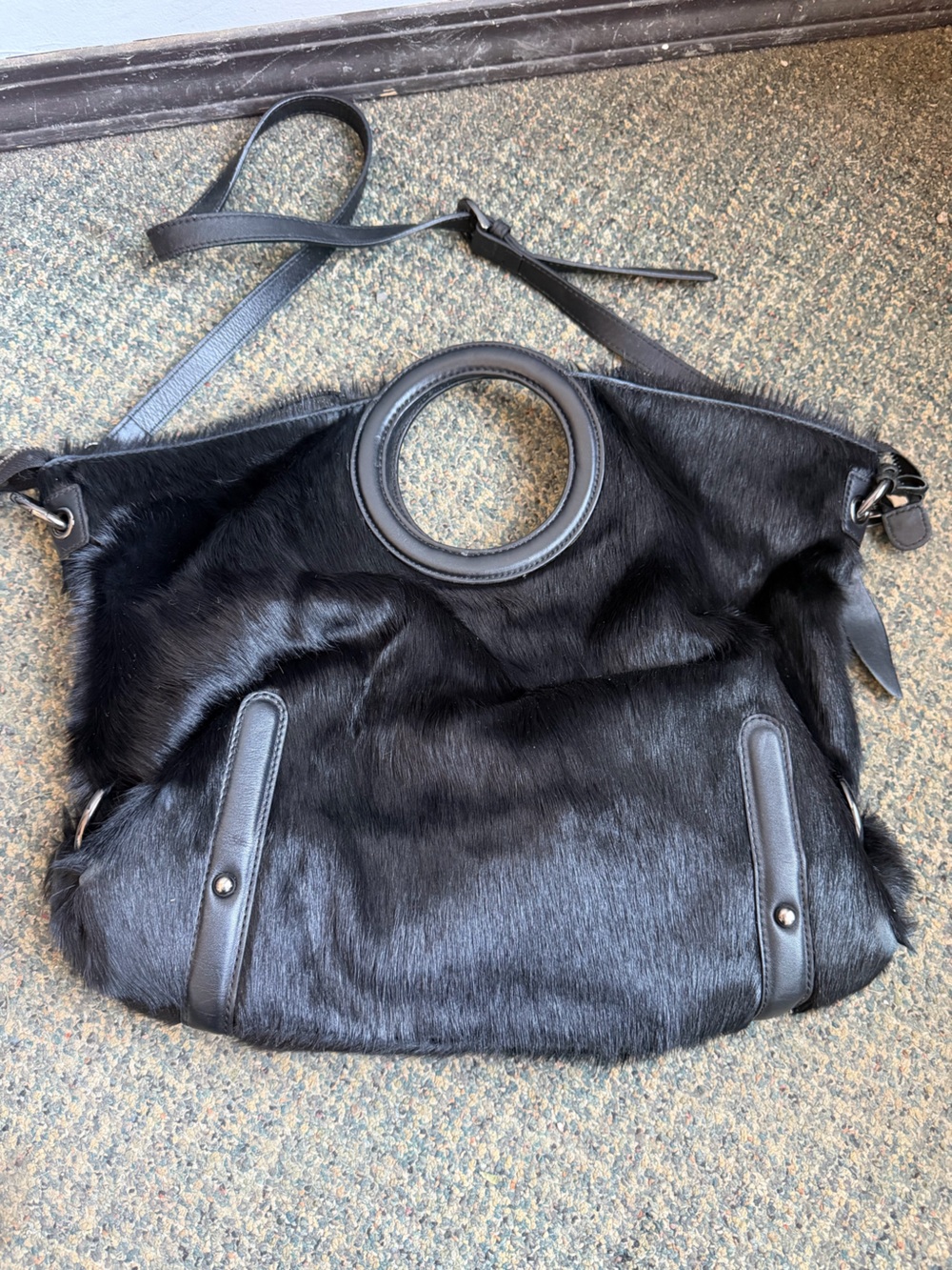 Charles Jourdan Black Calf Hair Bag